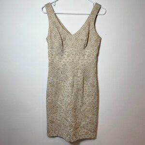 Vintage Mica Cocktail Sheath Dress Size 6‎ Womens Gold Embroidered Floral USA
